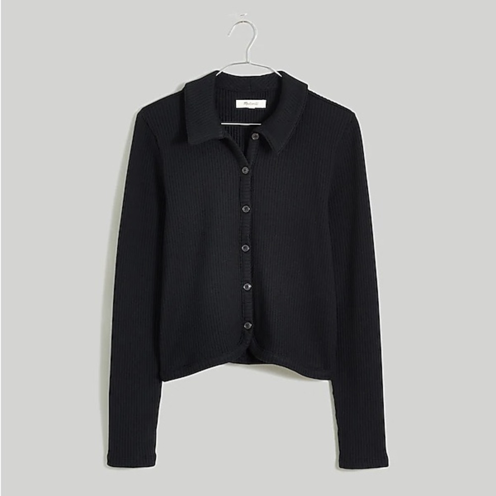 Madewell Curved-Hem Polo Cardigan Tee in True Black
